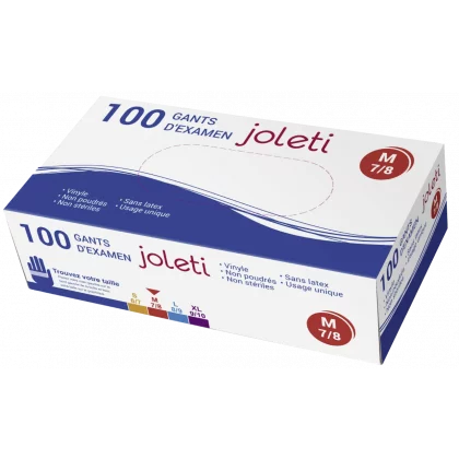 Gants vinyle Joleti non poudrés non stériles (boite de 100)
